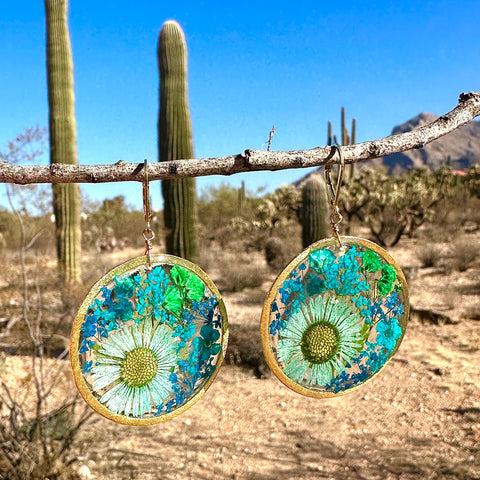 Blue Botanical Flower Earrings - BG 221