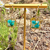 Aqua Botanical Flower Earrings - BG 164