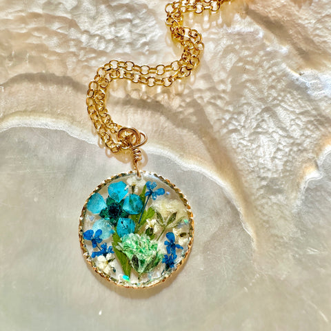 Blue Botanical Flower Necklace - BG 239